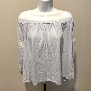 American Eagle Outfitters Blue Off-Shoulder Blouse Relaxed Style